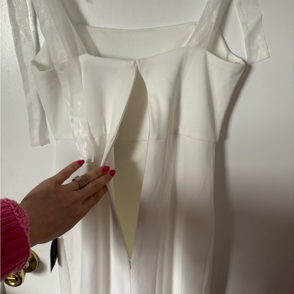 Lulus Romantic Celebration White Tie-Strap Bodycon Midi Dress Size Small Bridal - Picture 8 of 10